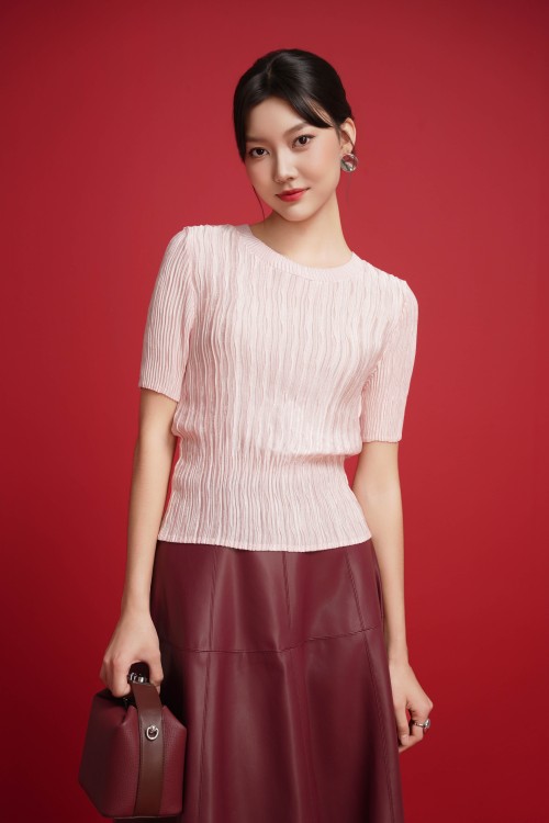 Sixdo Light Pink Crinkled Organza Blouse